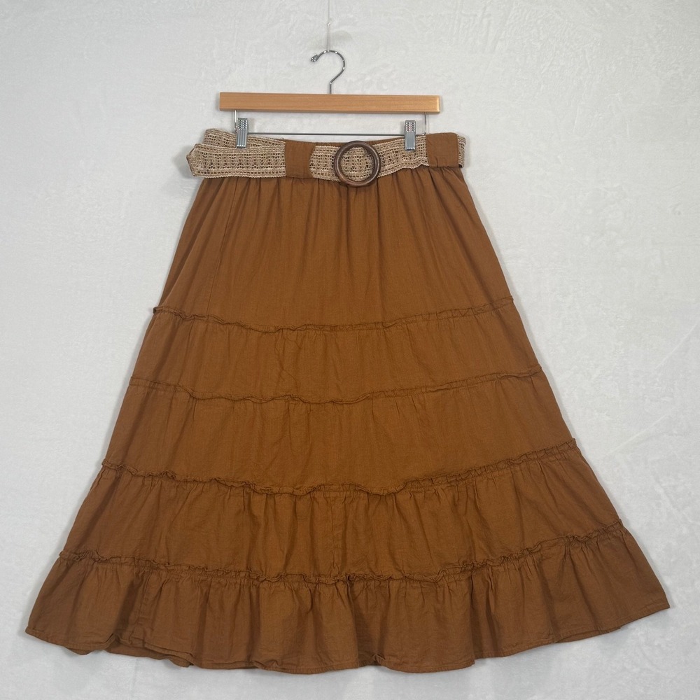 Deja Bleu Rust Brown Tiered Maxi Skirt XL